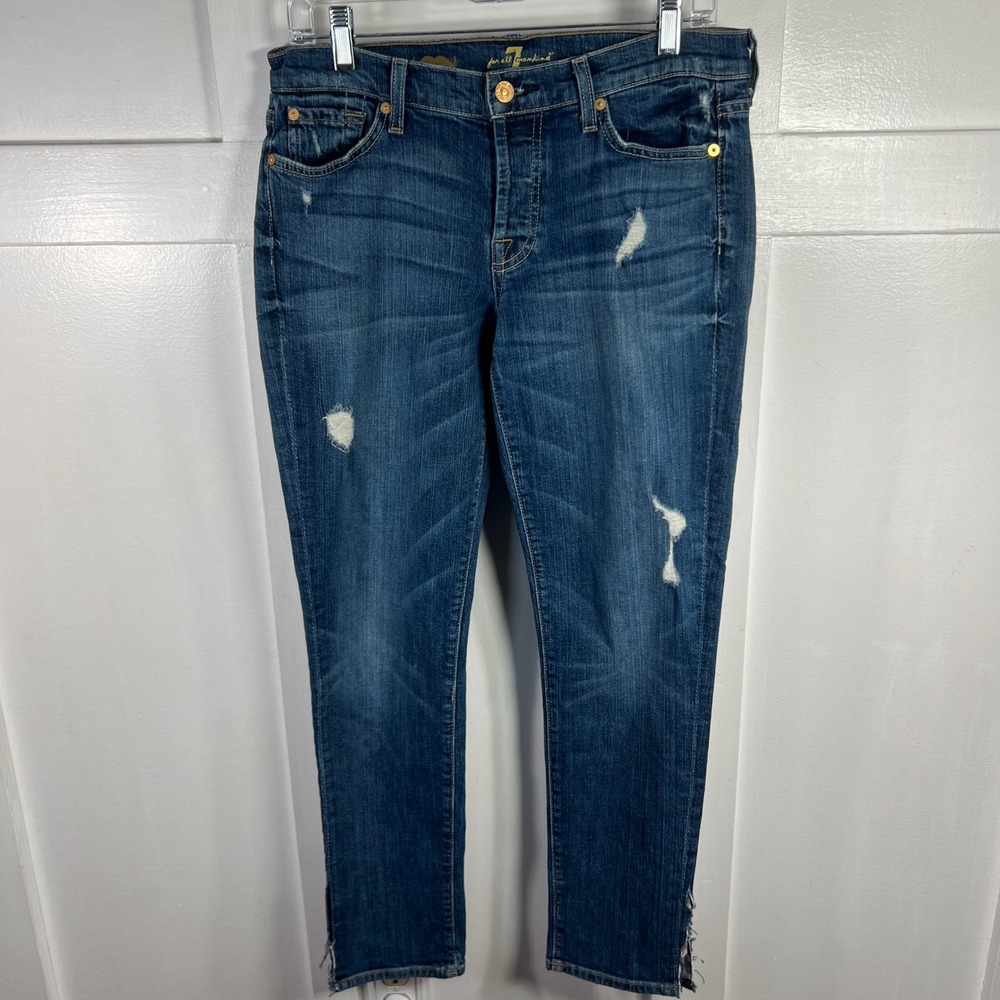 7 For All Mankind Josefina Skinny‎ Boyfriend Jeans Distressed Blue Wash Size 28
